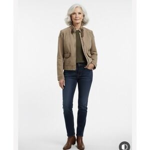 Vintage Ralph Lauren Utility Moto Jacket Womens Size L Tan Denim Leather Trimmed